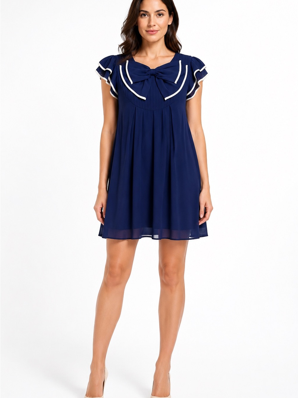 Forever 21 Navy Mini Dress with White Trim and Front Bow